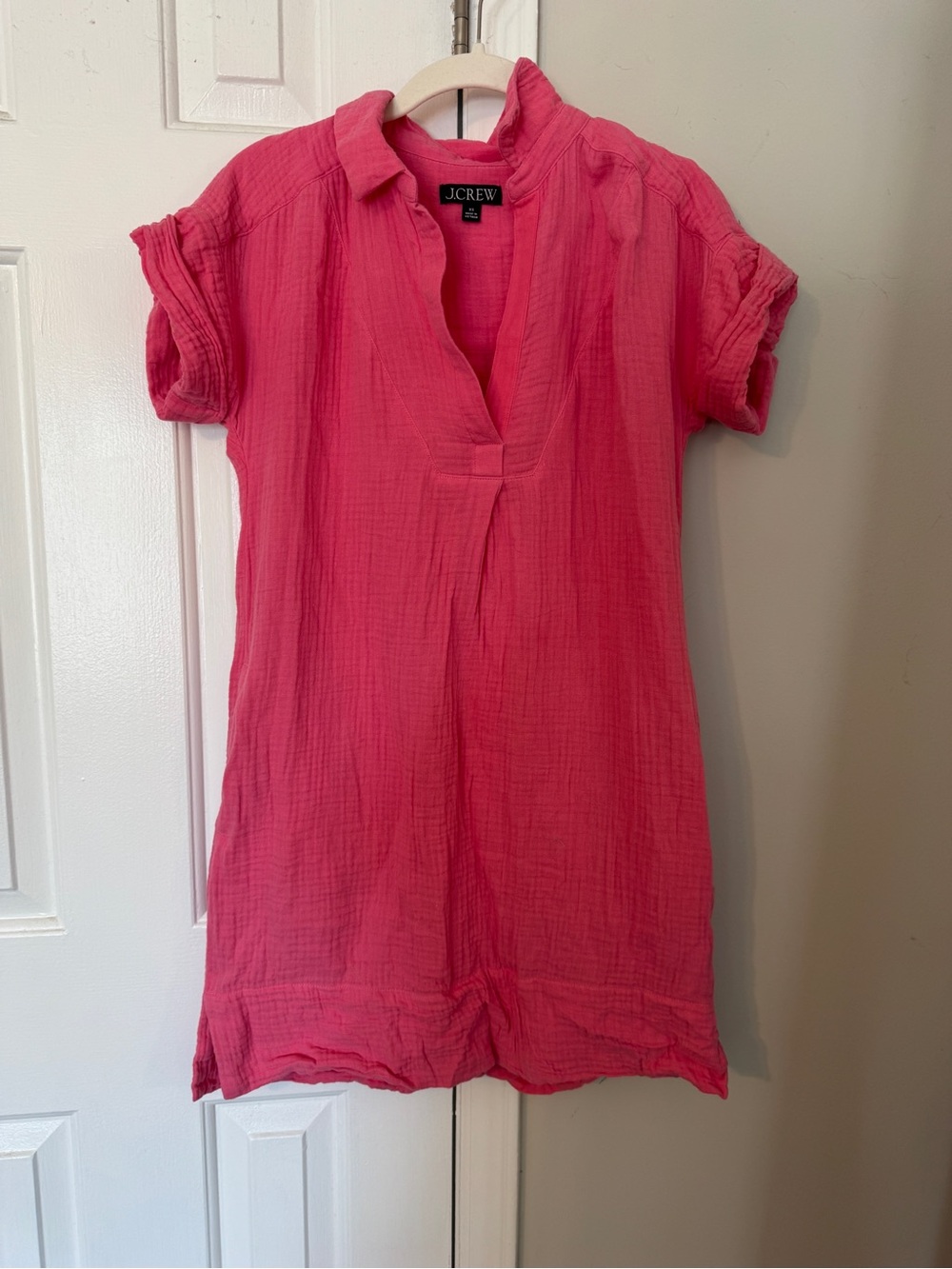 J. Crew Vibrant Pink Coral Short-Sleeve Gauze dress